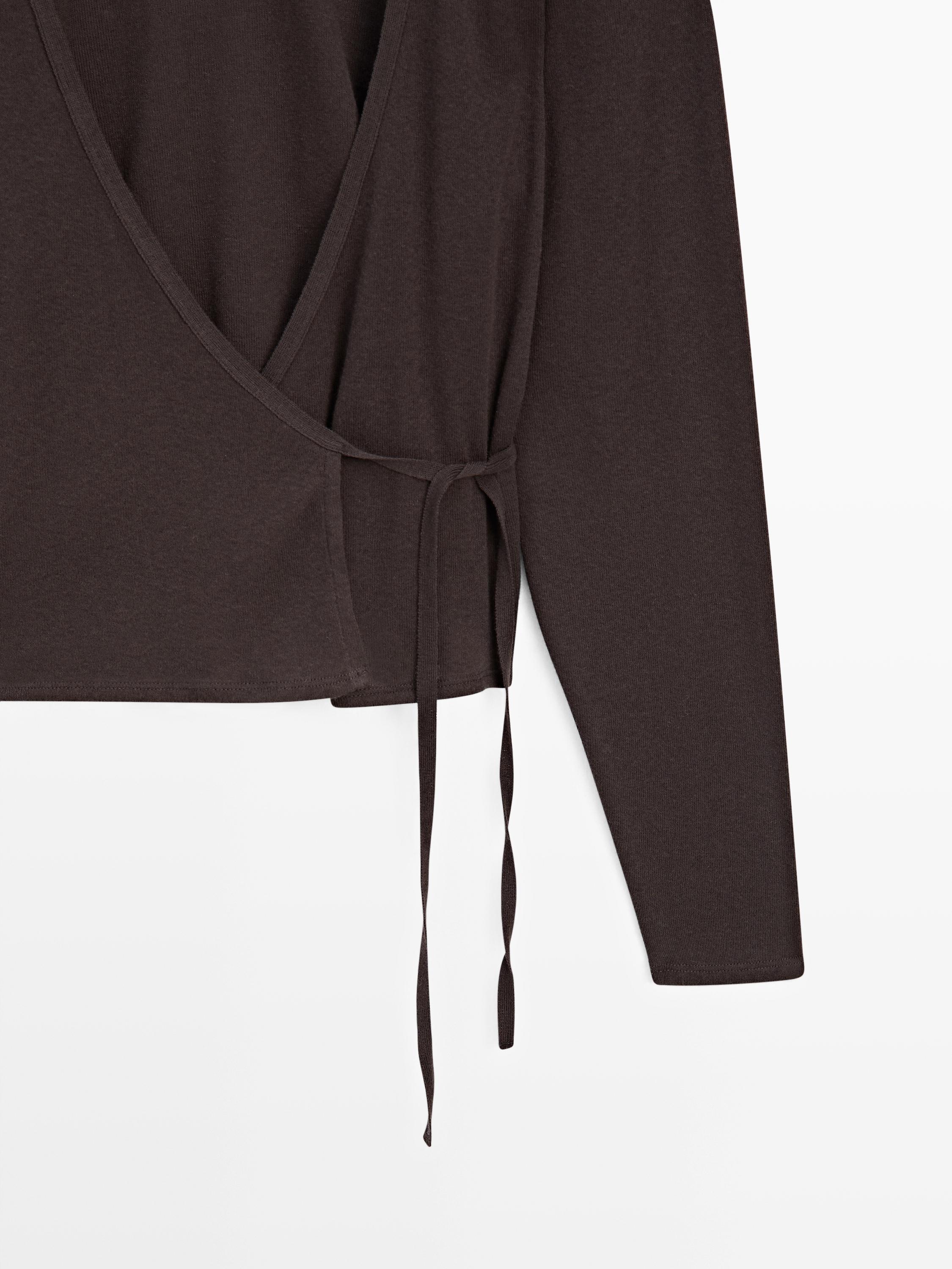 Cotton blend crossover knit cardigan